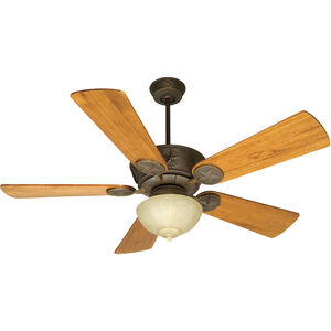 Chaparral 54 inch Aged Bronze Textured with Distressed Teak Blades Ceiling Fan Kit in Premier Distressed Teak, Outdoor Tea-Stained Glass