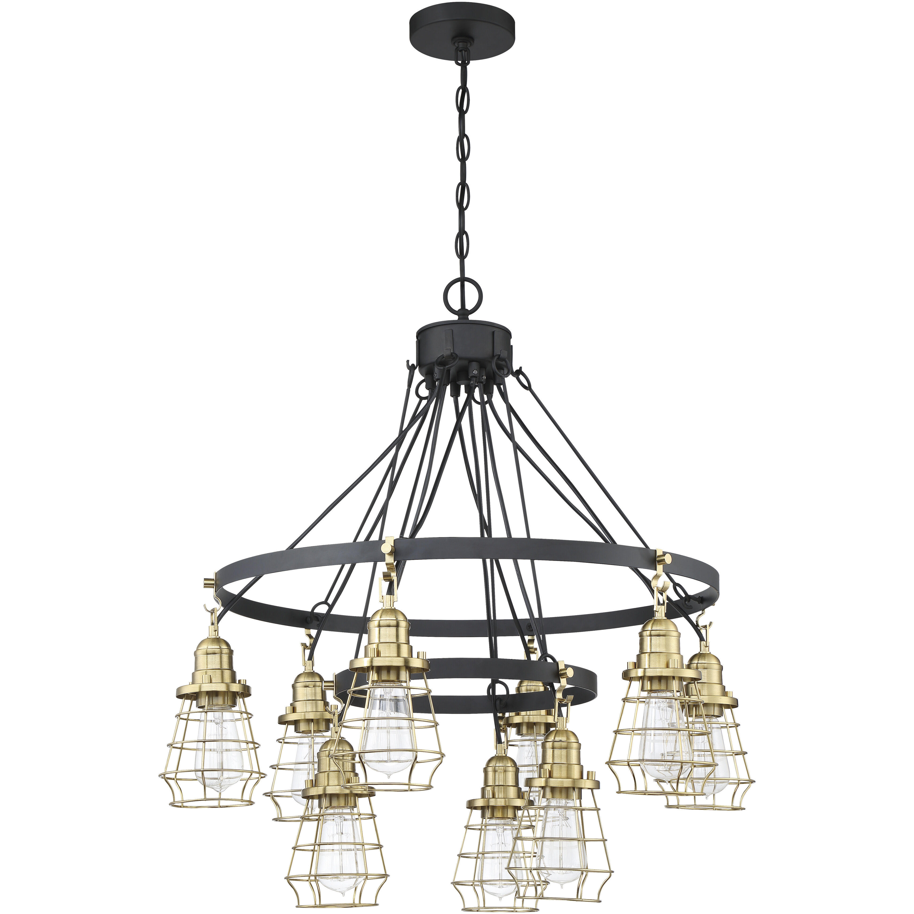 Neighborhood Thatcher 9 Light 30 inch Flat Black/Satin Brass Chandelier Ceiling Light in Flat Black and Satin Brass, Neighborhood Collection