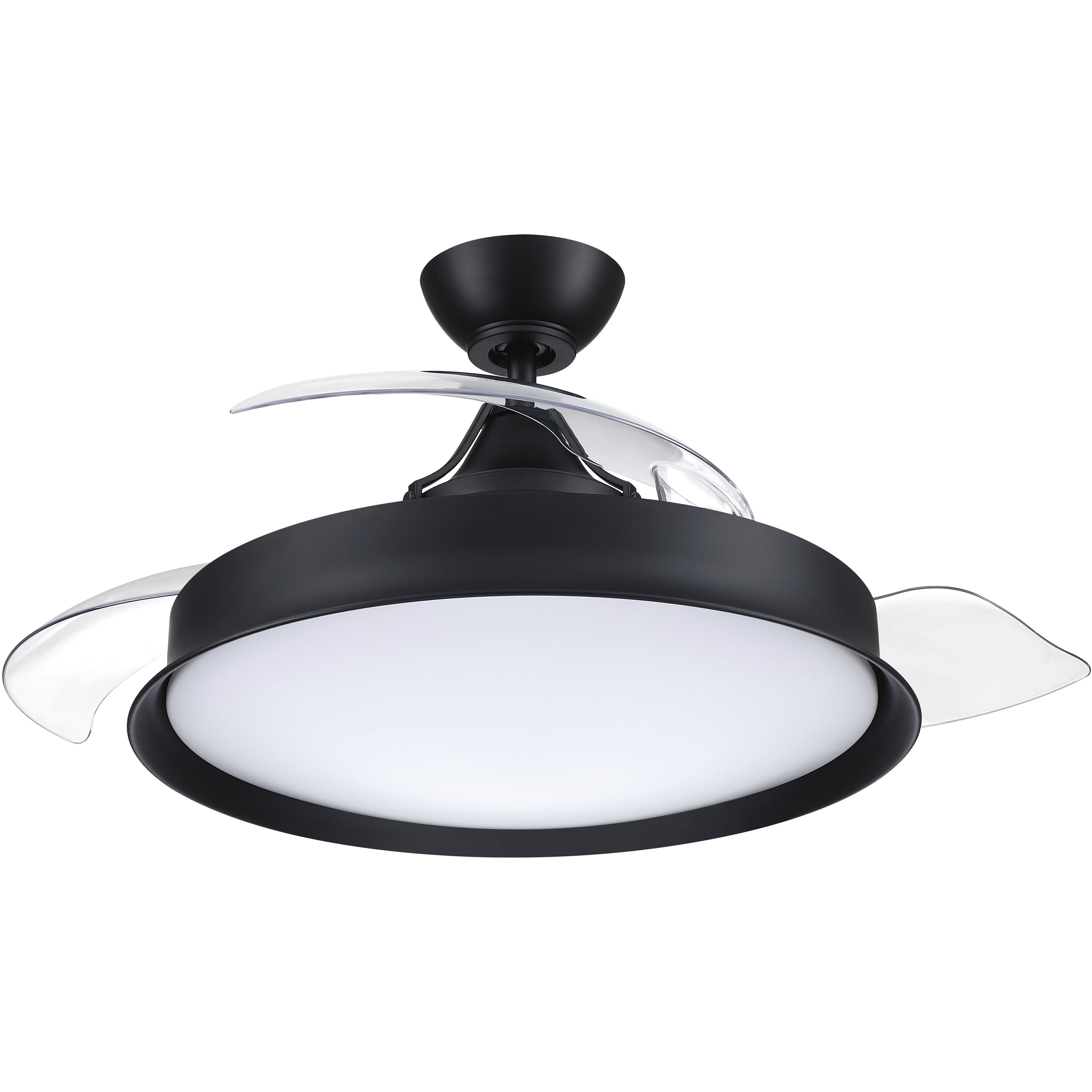 Union 42 inch Flat Black with Clear Acrylic Blades Fan, Hidden Blades
