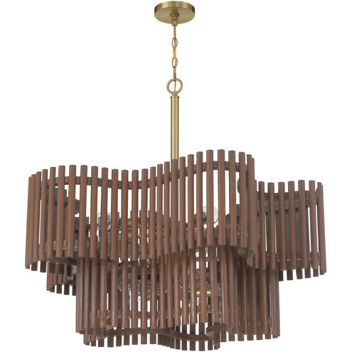 Freeform 10 Light 35.5 inch Satin Brass/Walnut Chandelier Ceiling Light