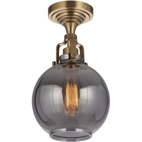 Gallery State House 1 Light 8 inch Vintage Brass Semi Flush Ceiling Light in Smoked Clear Glass