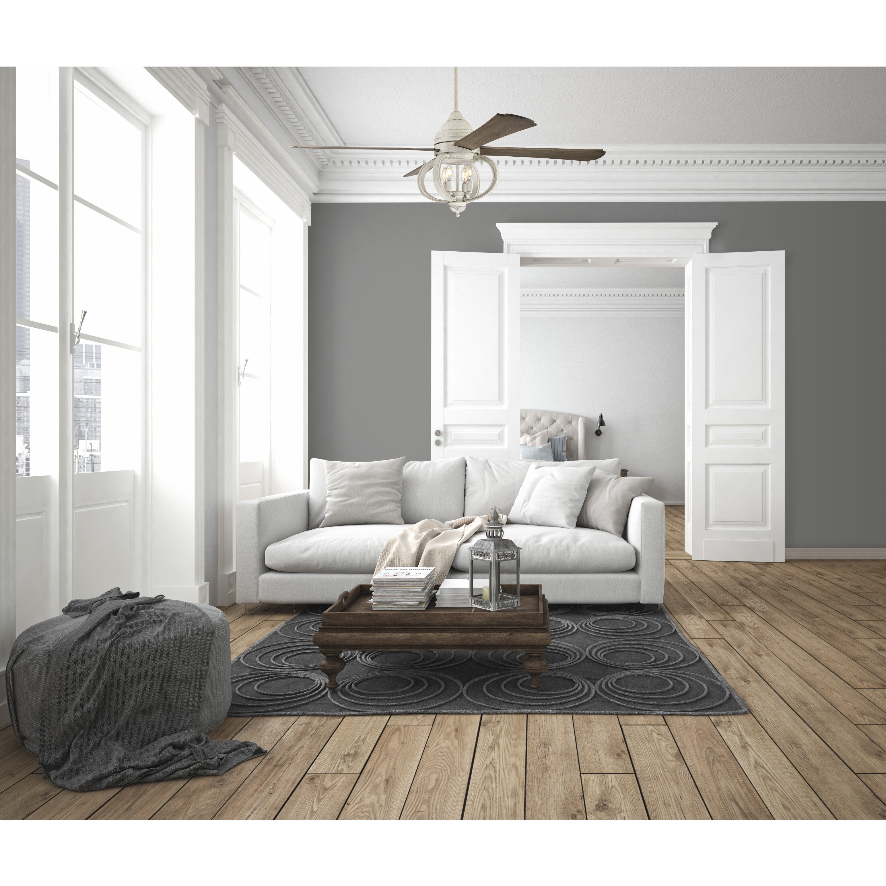 Augusta 60 inch Cottage White with Driftwood Blades Ceiling Fan