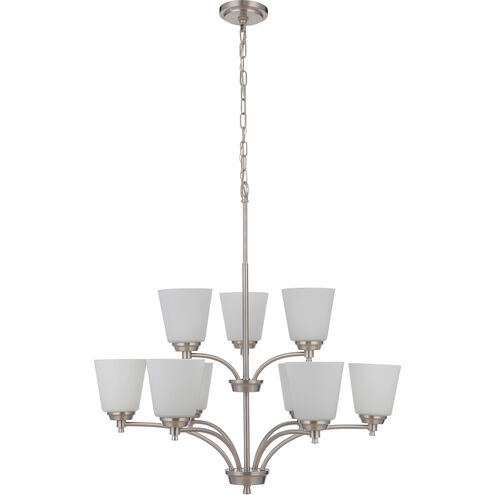 Neighborhood Tyler 9 Light 32 inch Brushed Polished Nickel Chandelier Ceiling Light in White Frost Glass, Neighborhood Collection