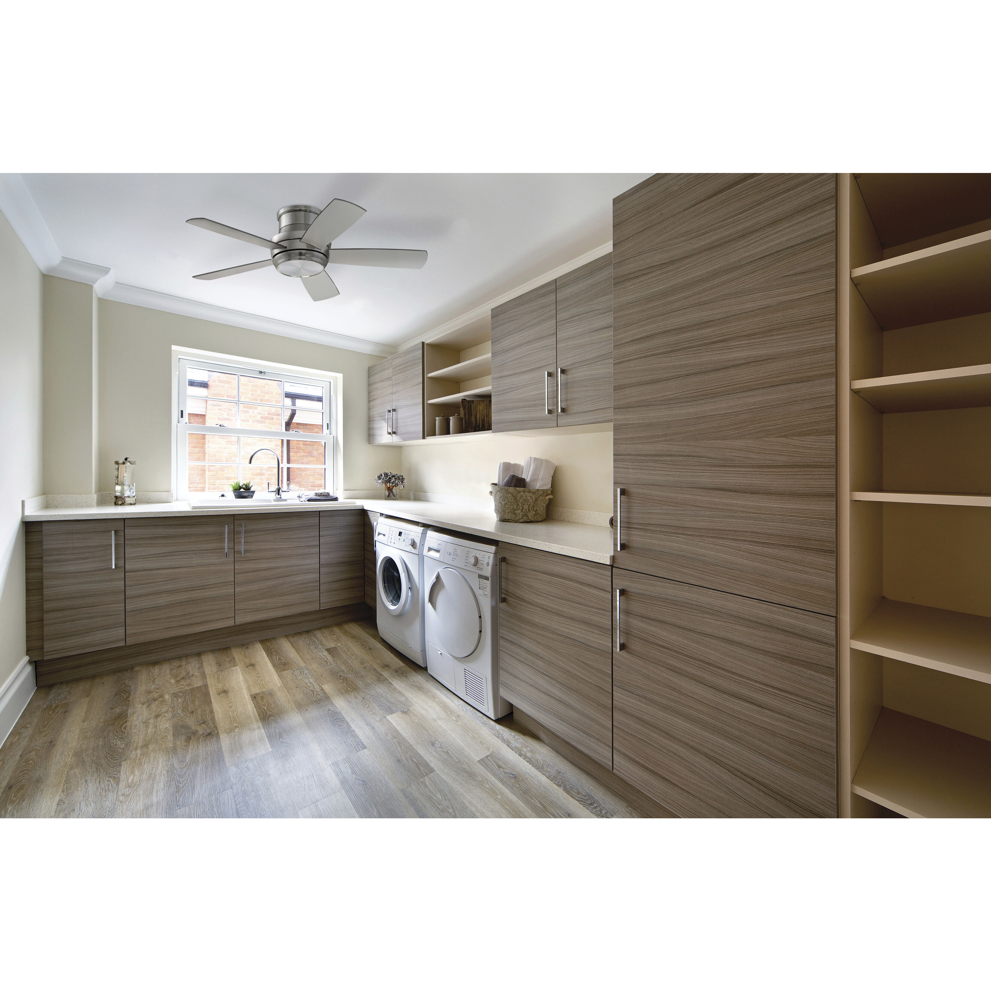 Tempo Hugger 44 inch Brushed Polished Nickel with Brushed Nickel/Maple Blades Ceiling Fan