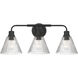Pleated 3 Light 25 inch Flat Black Vanity Light Wall Light