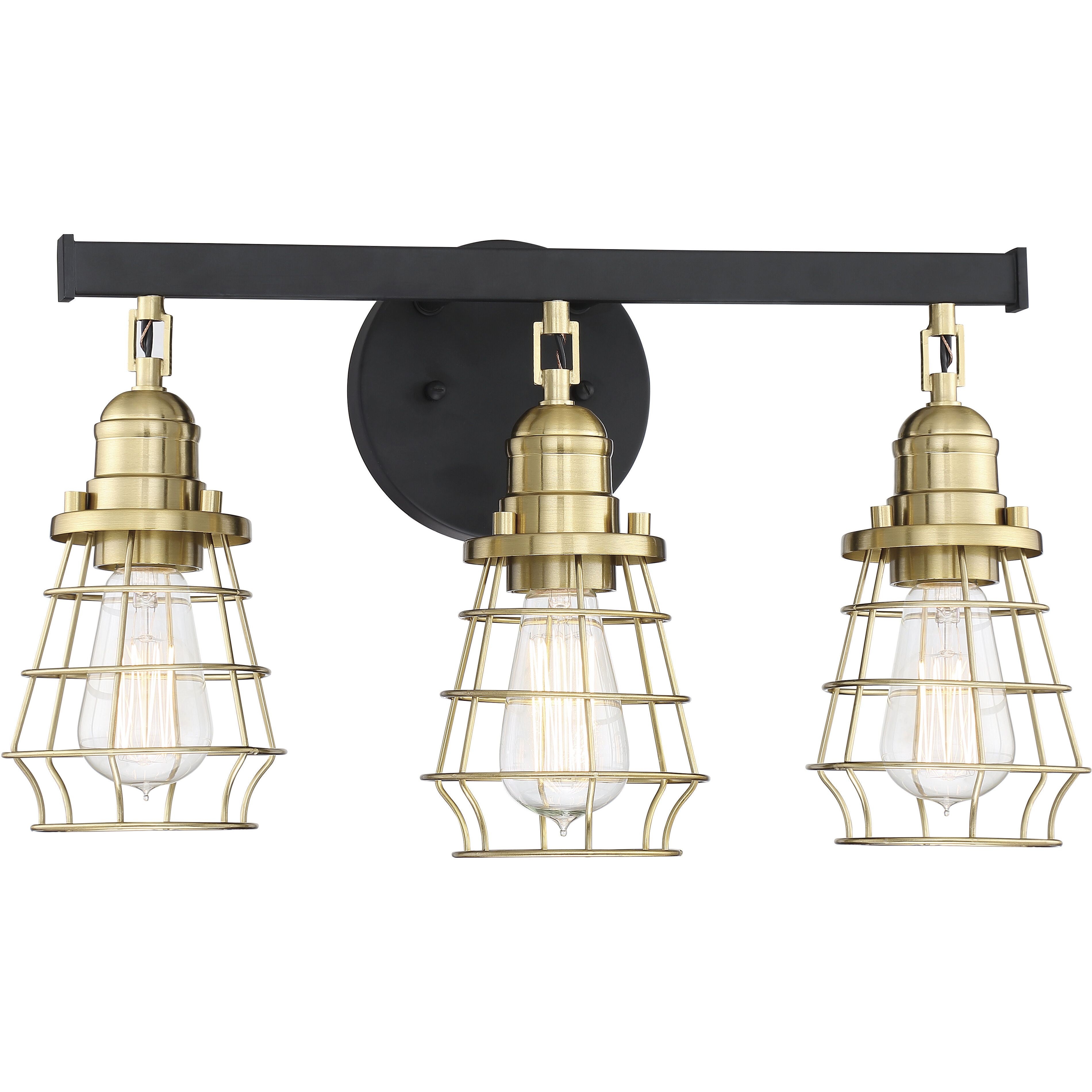 Neighborhood Thatcher 3 Light 19 inch Flat Black/Satin Brass Vanity Light Wall Light in Flat Black and Satin Brass, Neighborhood Collection