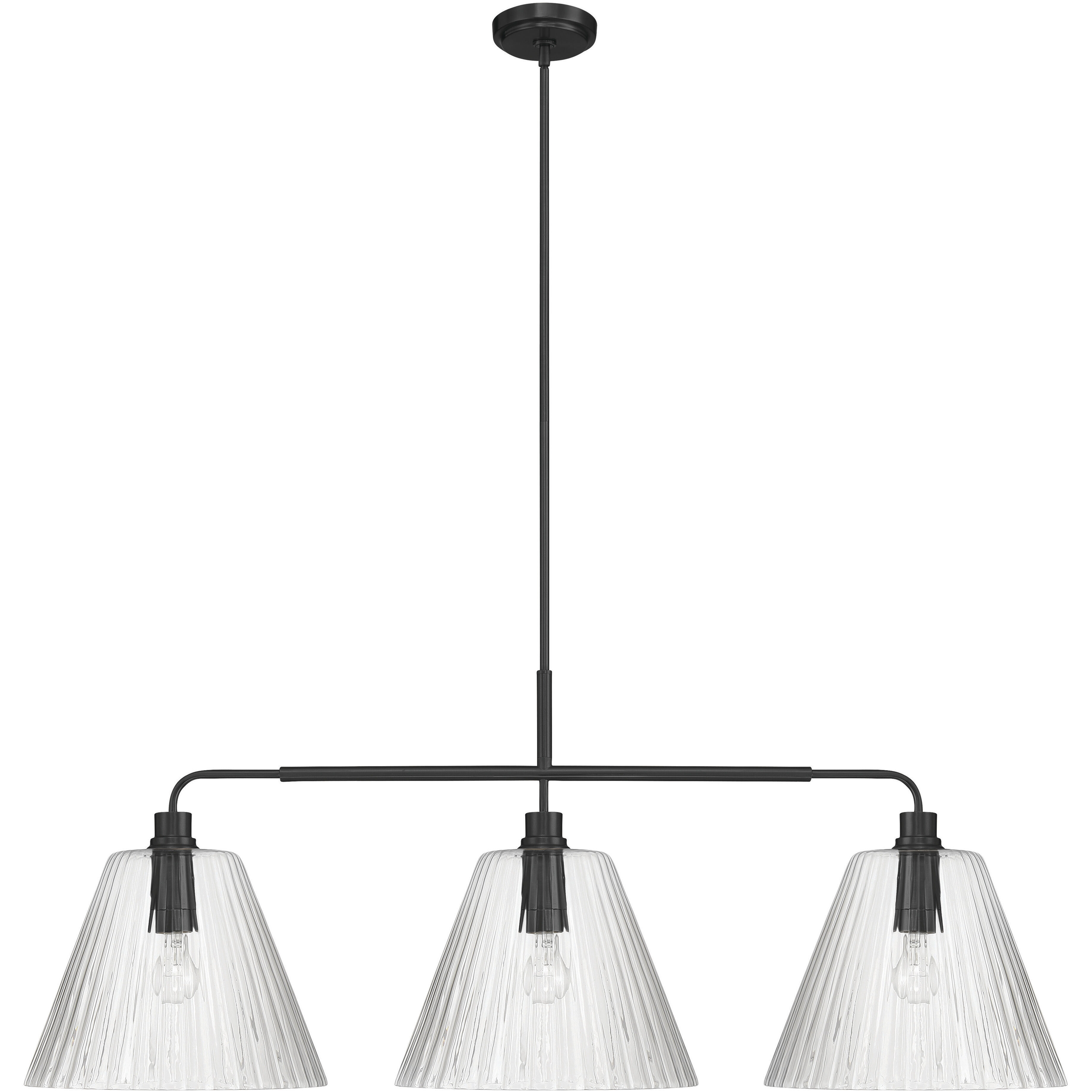 Pleated 3 Light 14 inch Flat Black Island Light Ceiling Light