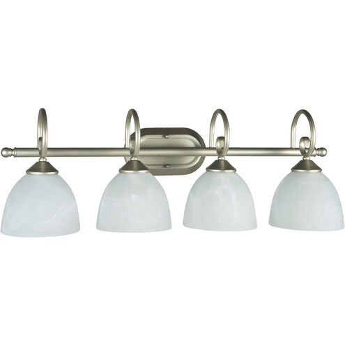 Raleigh 4 Light 31 inch Satin Nickel Vanity Light Wall Light in Faux Alabaster Glass