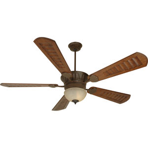 DC Epic 70 inch Aged Bronze Textured with Scalloped Walnut Blades Ceiling Fan Kit in Custom Carved Scalloped Walnut, Outdoor Tea-Stained Glass