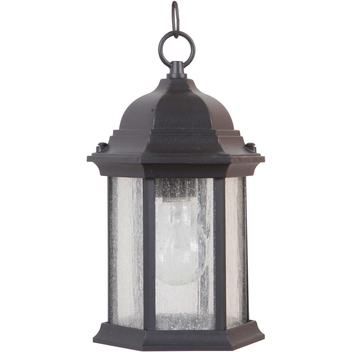 Hex Style 1 Light 6.5 inch Textured Black Outdoor Pendant in Clear Seeded, Small