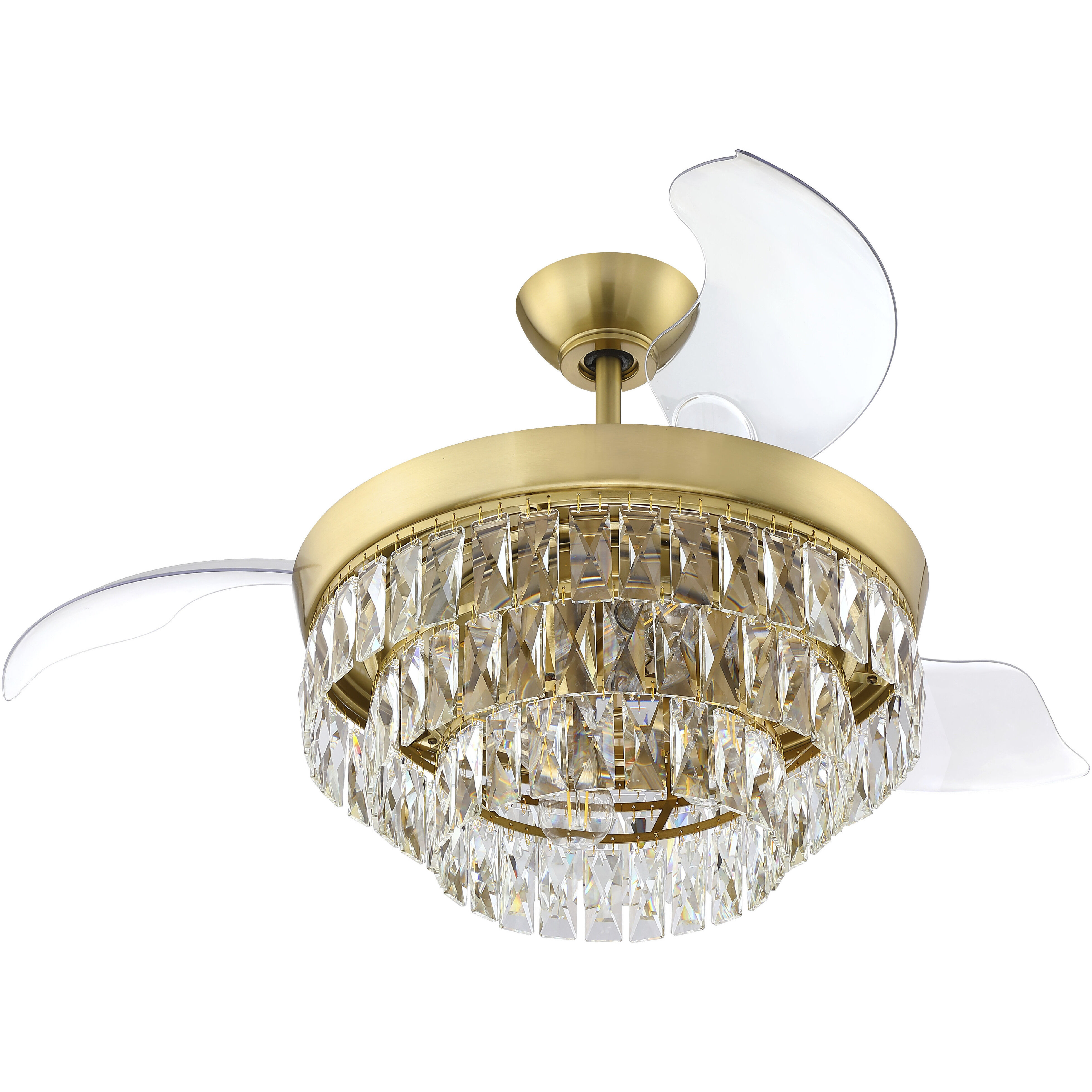 Sofia 42 inch Satin Brass with Clear Acrylic Blades Fan, Hidden Blades