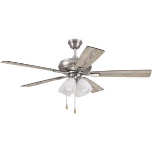 Eos 52 inch Brushed Polished Nickel with Driftwood/Walnut Blades Ceiling Fan (Blades Included), Contractor Fan