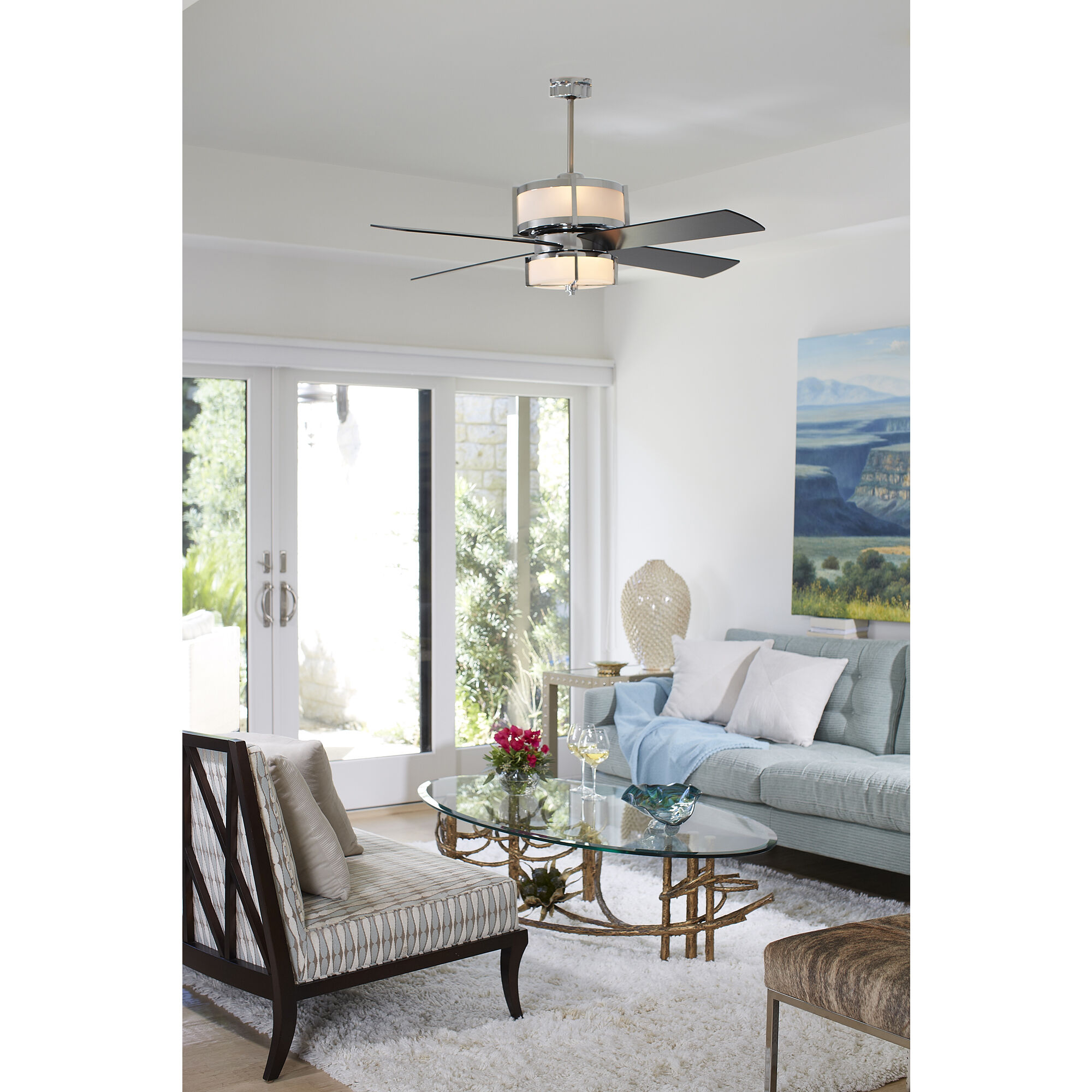 Midoro 56 inch Chrome with Black Blades Ceiling Fan