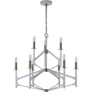 The Reserve 9 Light 32 inch Matte White and Satin Brass Chandelier Ceiling Light