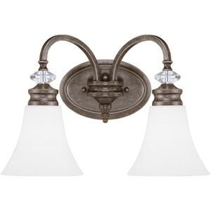 Boulevard 2 Light 17 inch Mocha Bronze Silver Wash Vanity Light Wall Light in White Frosted Glass, Jeremiah 