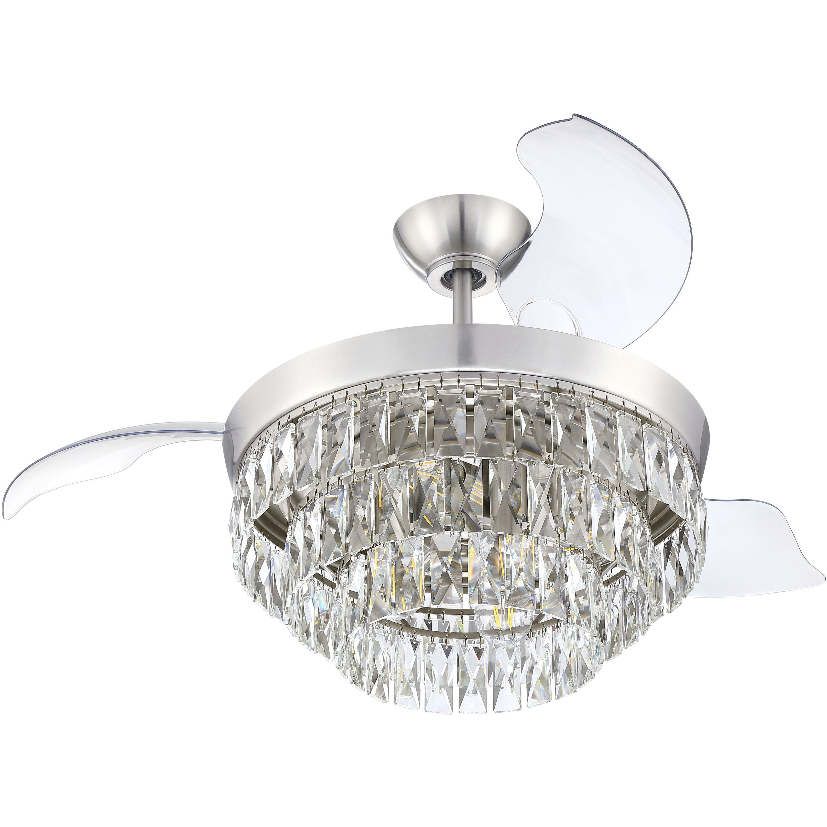 Sofia 42 inch Brushed Polished Nickel with Clear Acrylic Blades Fan, Hidden Blades