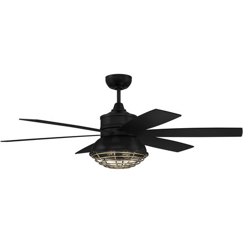 Rugged 52 inch Flat Black/Satin Brass with Flat Black/Driftwood Blades Ceiling Fan in Flat Black and Satin Brass