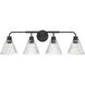 Pleated 4 Light 34 inch Flat Black Vanity Light Wall Light