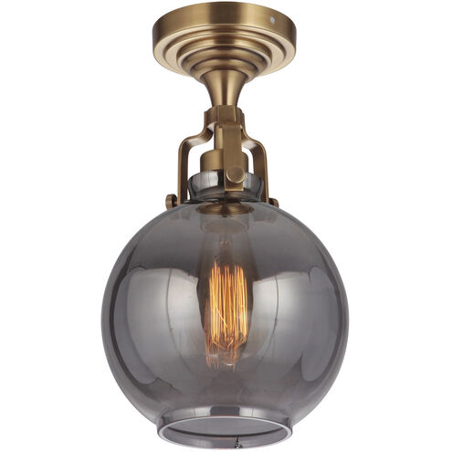 Gallery State House 1 Light 8 inch Vintage Brass Semi Flush Ceiling Light in Smoked Clear Glass