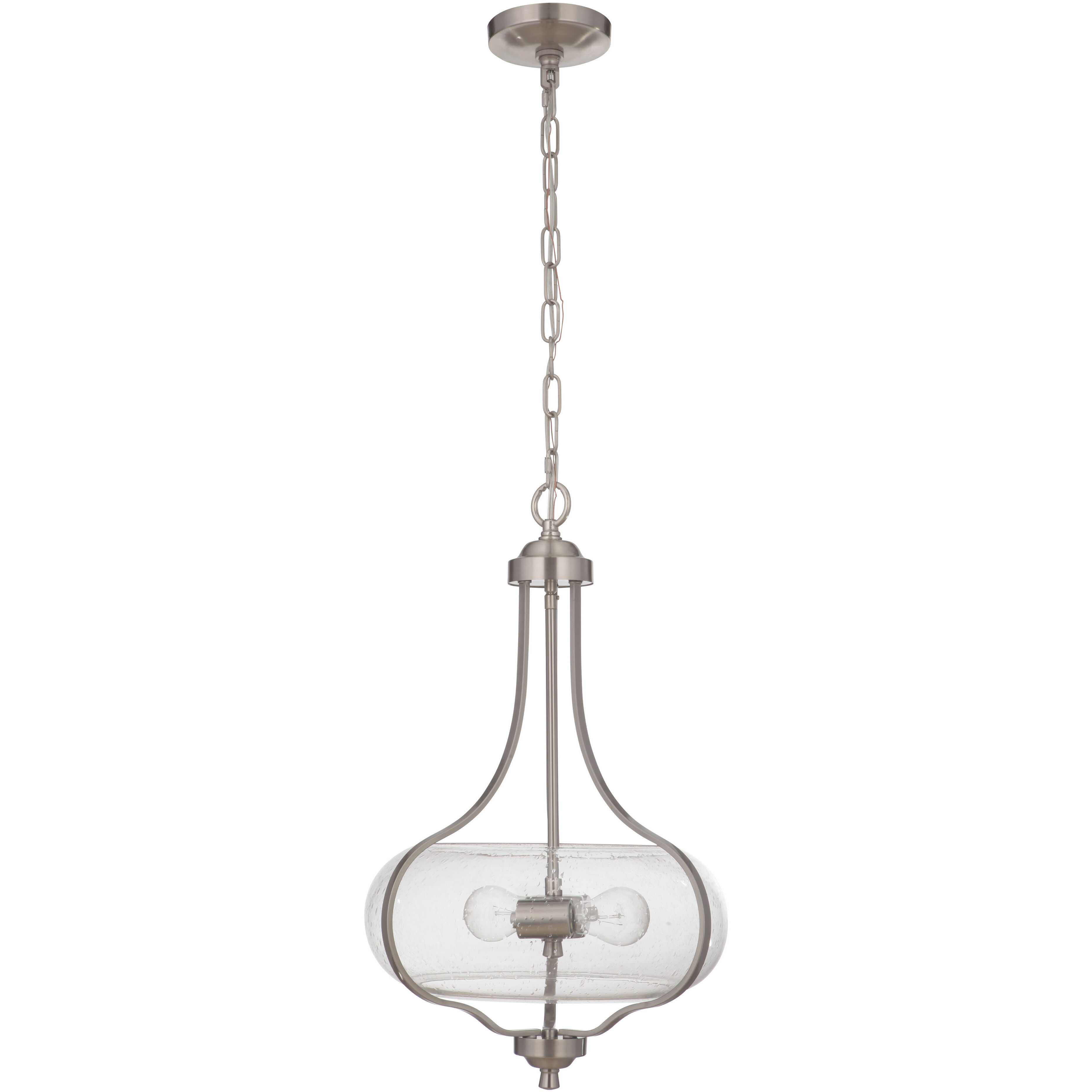 Neighborhood Serene 2 Light 15 inch Brushed Polished Nickel Pendant Ceiling Light in Clear Seeded, Neighborhood Collection