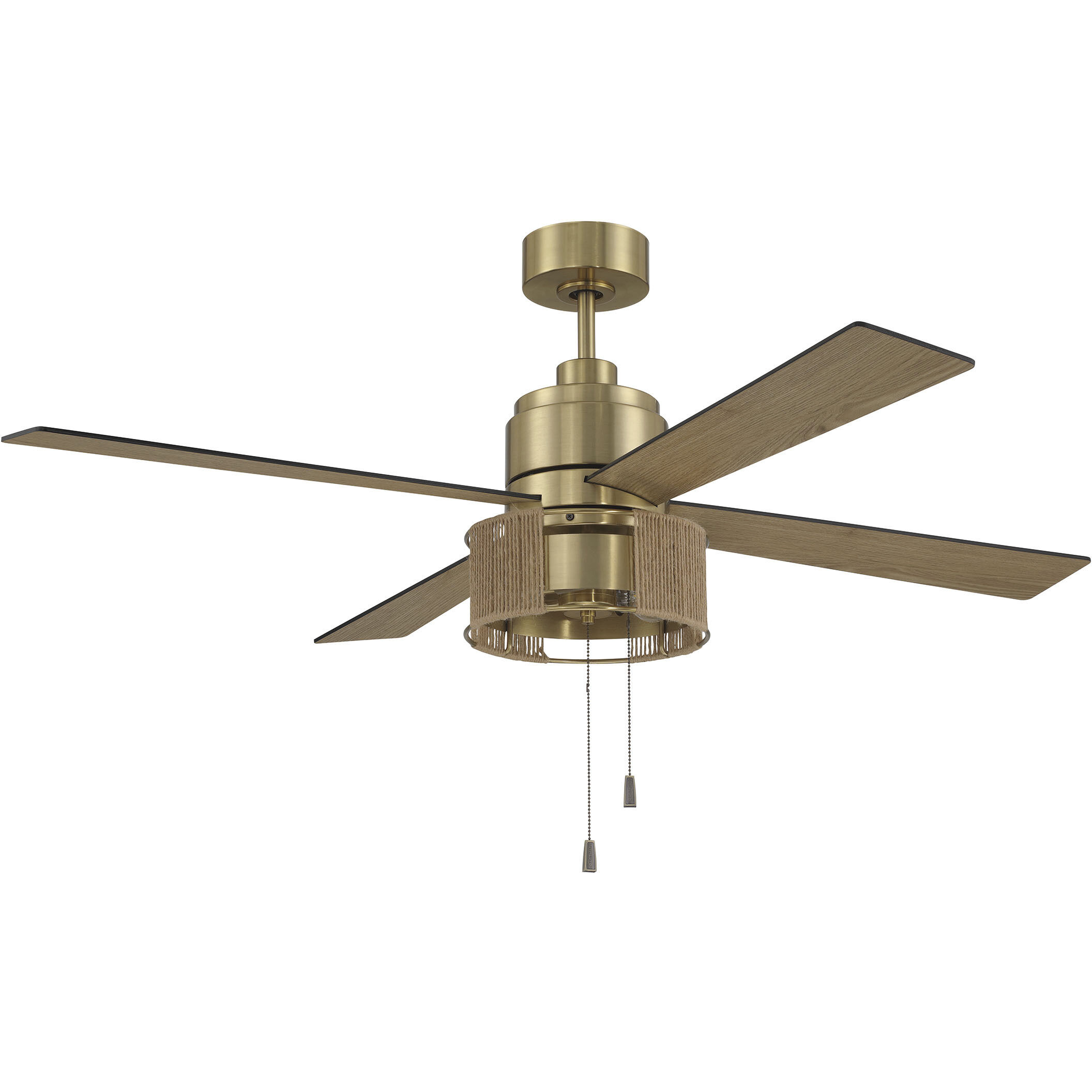 Kensey 52 inch Satin Brass with Flat Black/Natural Oak Blades Fan
