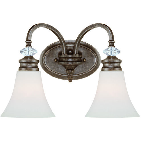 Boulevard 2 Light 17 inch Mocha Bronze Silver Wash Vanity Light Wall Light in Creamy Etched Glass