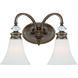 Boulevard 2 Light 17 inch Mocha Bronze Silver Wash Vanity Light Wall Light in Creamy Etched Glass