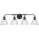 Pleated 4 Light 34 inch Flat Black Vanity Light Wall Light