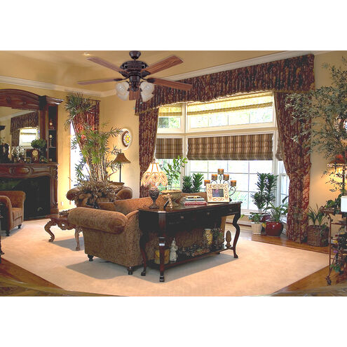 Grandeur 52 inch Aged Bronze Brushed with Dark Oak/Mahogany Blades Ceiling Fan in Tea-Stained Glass