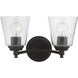 Neighborhood Tyler 2 Light 14 inch Flat Black Vanity Light Wall Light in Clear Seeded, Neighborhood Collection