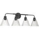 Pleated 4 Light 34 inch Flat Black Vanity Light Wall Light