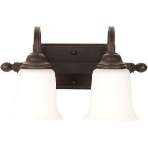 Madison 2 Light 14 inch Aged Bronze Textured Vanity Light Wall Light in White Frosted Glass, Jeremiah