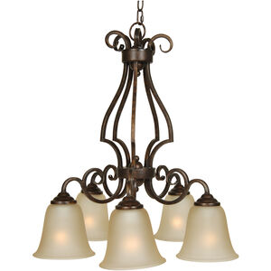 Cecilia 5 Light 24 inch Peruvian Bronze Down Chandelier Ceiling Light in Amber Frost Glass