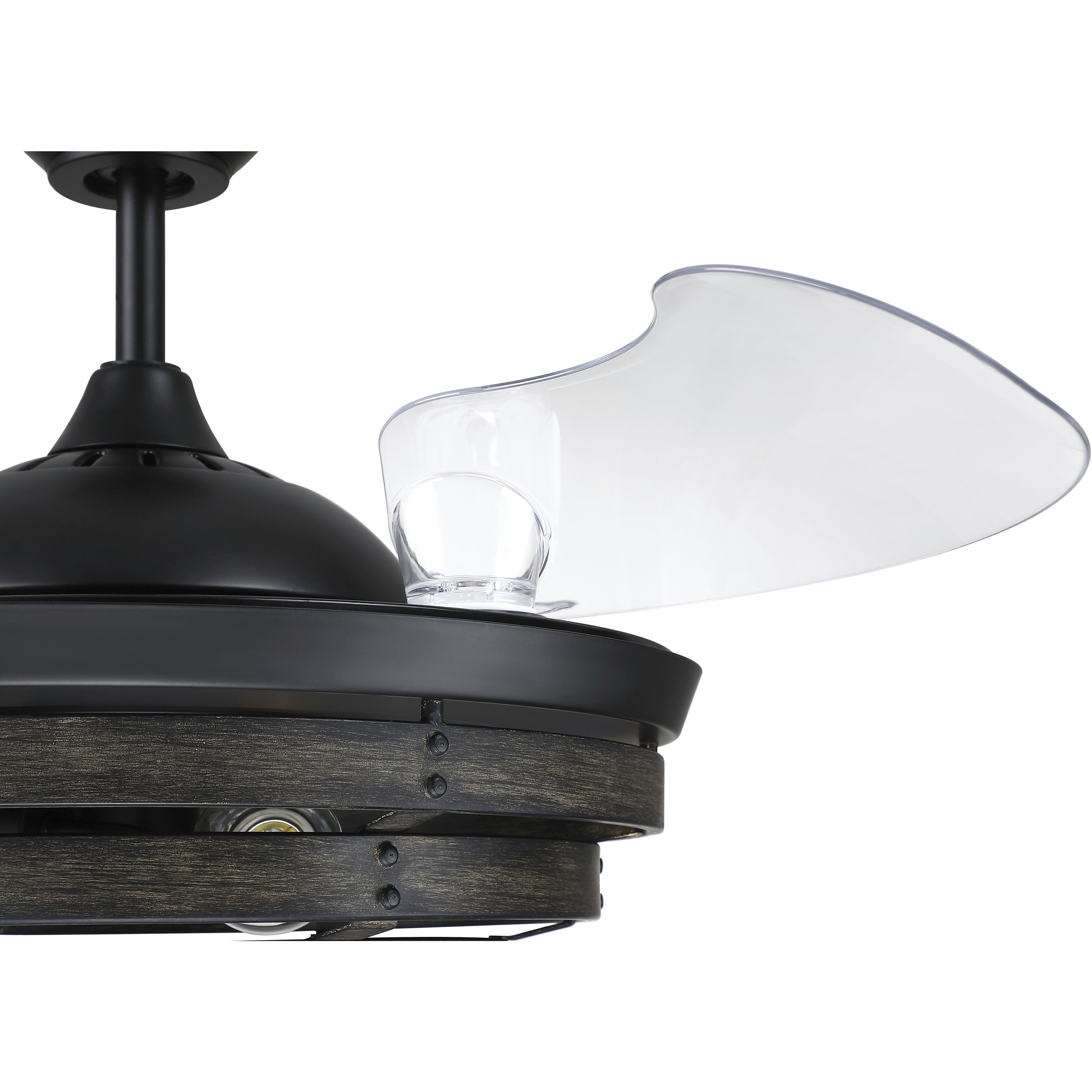 Whiskey 42 inch Flat Black with Clear Acrylic Blades Fan, Hidden Blades