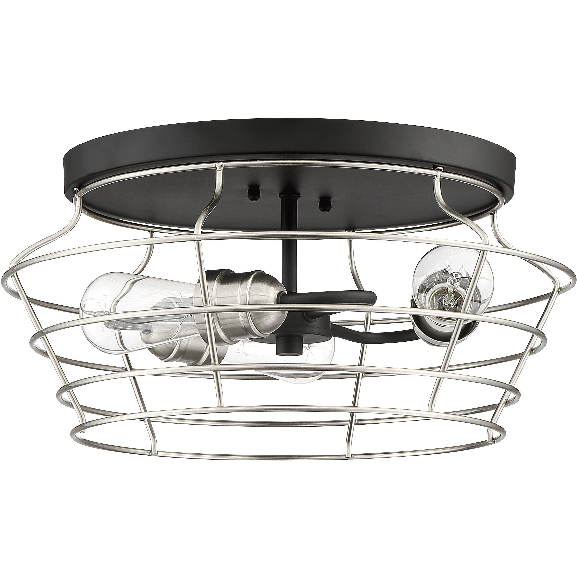 Neighborhood Thatcher 3 Light 16.5 inch Flat Black/Brushed Polished Nickel Flushmount Ceiling Light, Neighborhood Collection