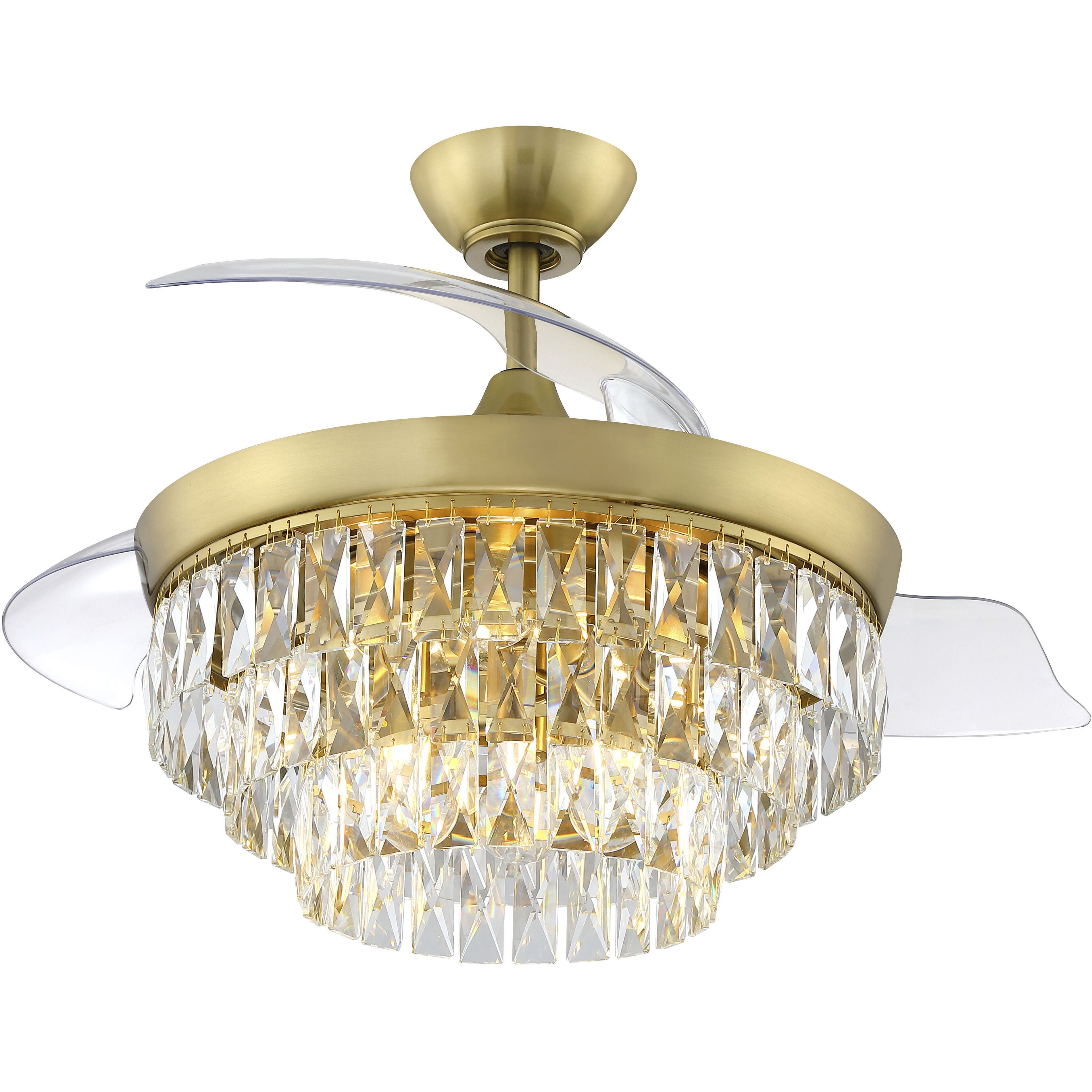 Sofia 42 inch Satin Brass with Clear Acrylic Blades Fan, Hidden Blades