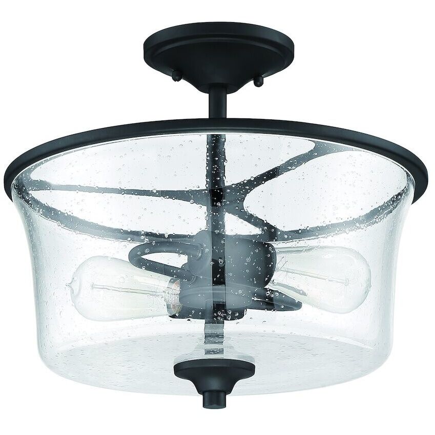 Neighborhood Gwyneth 2 Light 13 inch Flat Black Convertible Semi Flush Ceiling Light in Clear Seeded, Neighborhood Collection