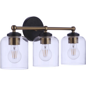Coppa 3 Light 18.5 inch Flat Black/Satin Brass Vanity Light Wall Light