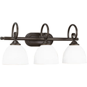 Raleigh 3 Light 23 inch Old Bronze Vanity Light Wall Light in White Frosted Glass, Jeremiah