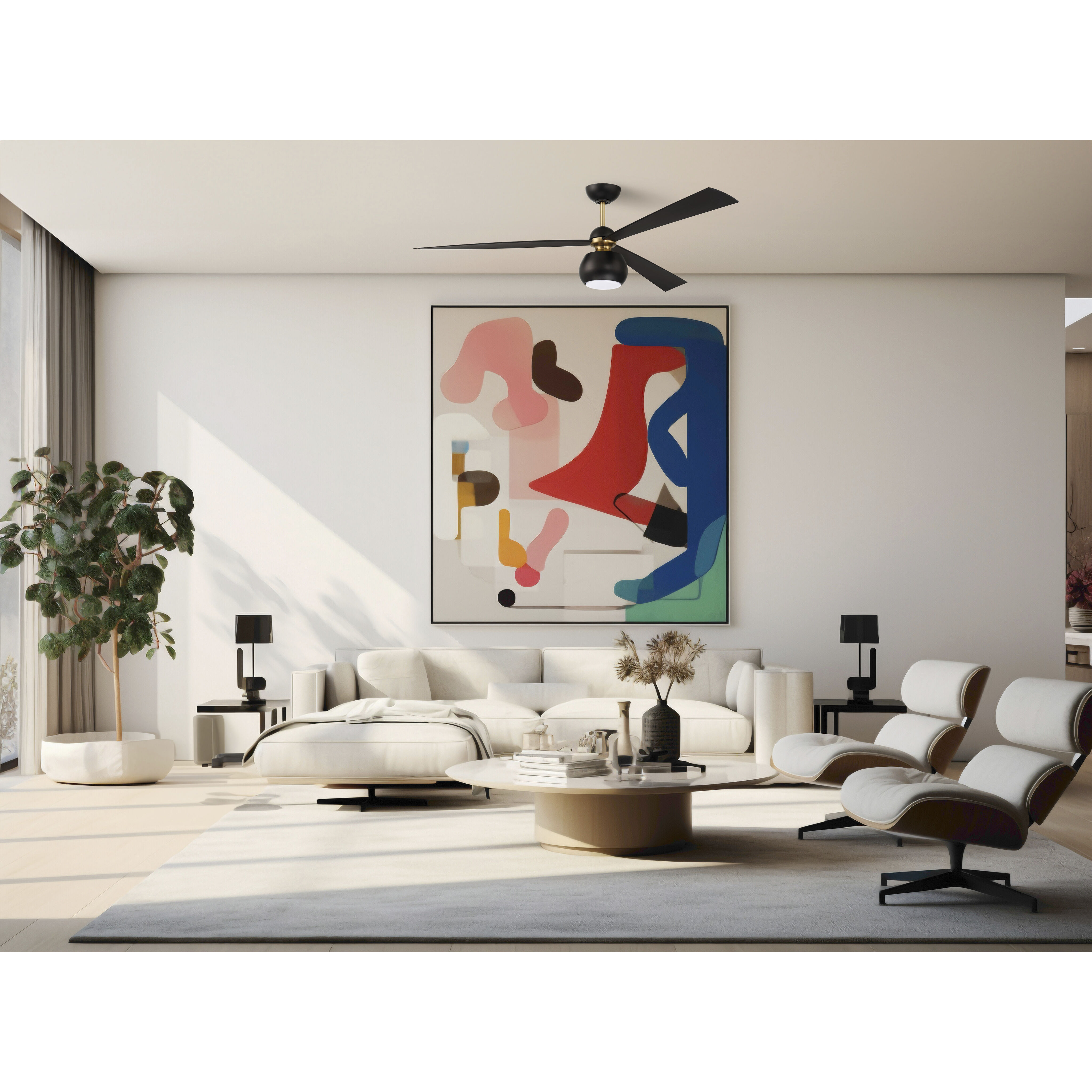 Otto 60 inch Flat Black/Satin Brass with Flat Black Blades Fan in Flat Black and Satin Brass