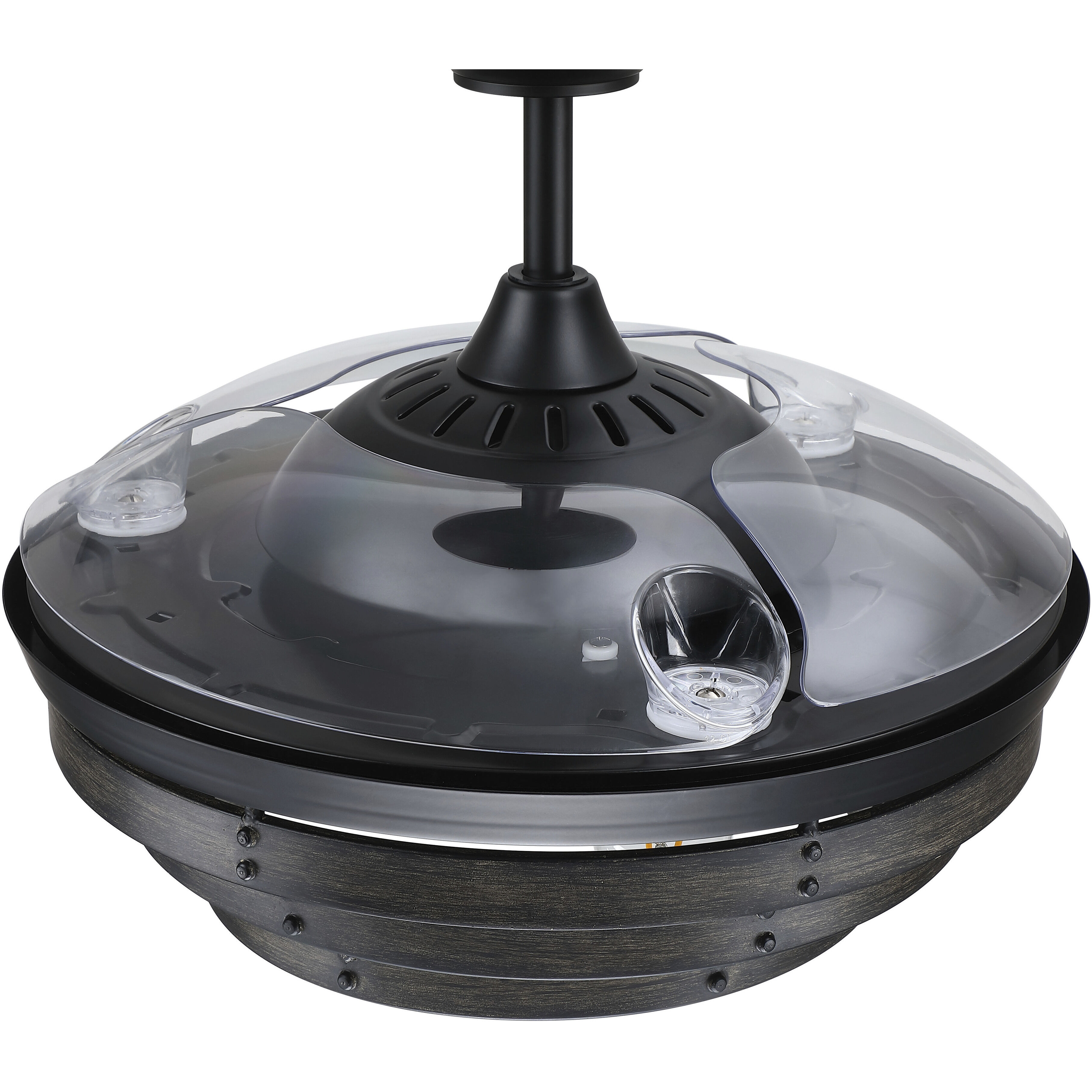 Whiskey 42 inch Flat Black with Clear Acrylic Blades Fan, Hidden Blades