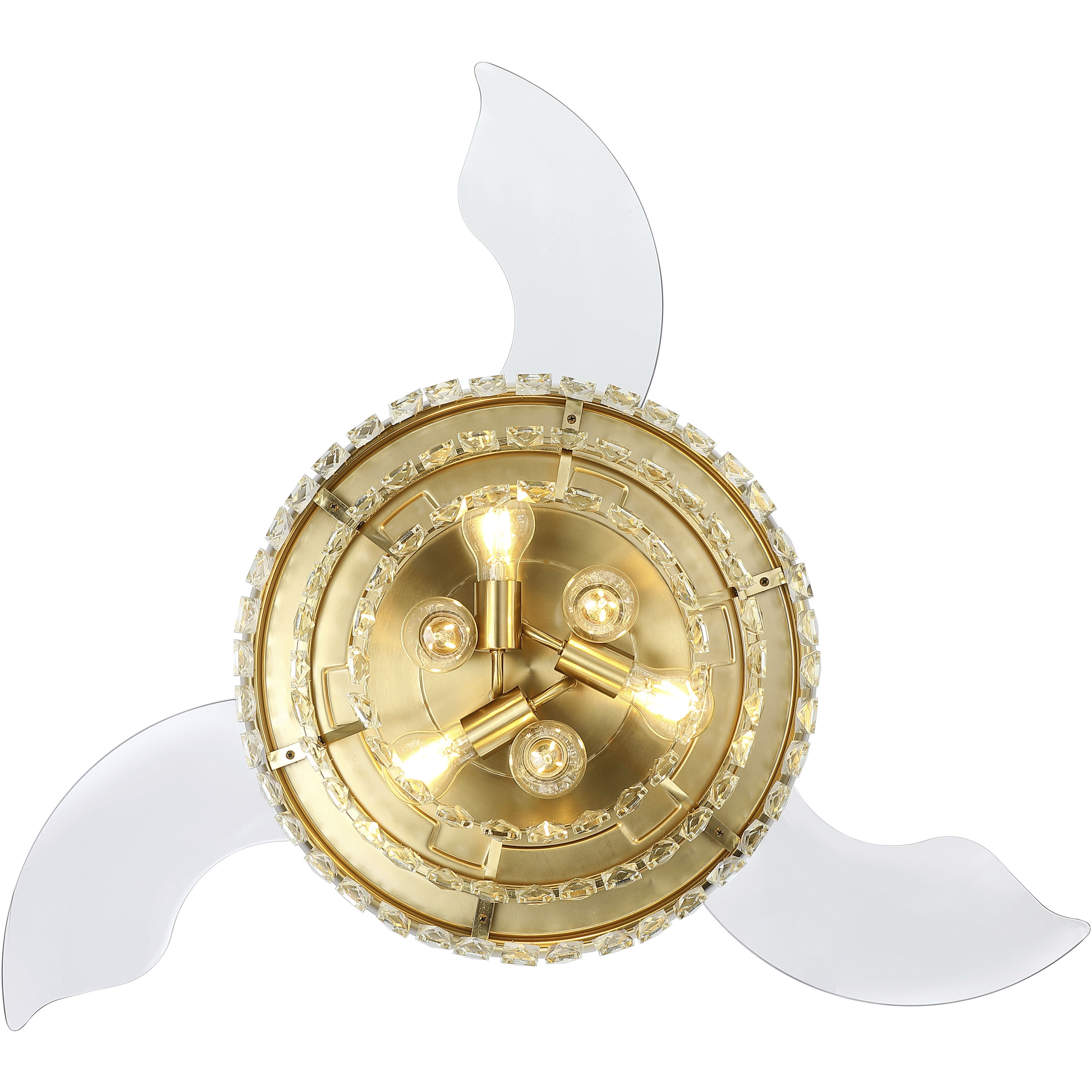 Sofia 42 inch Satin Brass with Clear Acrylic Blades Fan, Hidden Blades