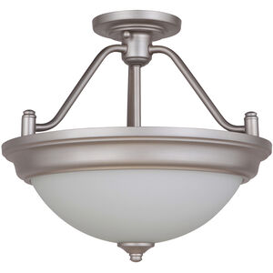 Pro Builder 2 Light 15 inch Brushed Polished Nickel Semi Flush Ceiling Light in White Frosted Glass, Convertible