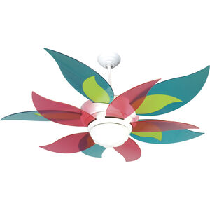 Bloom 52 inch White with Cherry, Teal & Green Blades Ceiling Fan Kit in Translucent Teal & Cherry