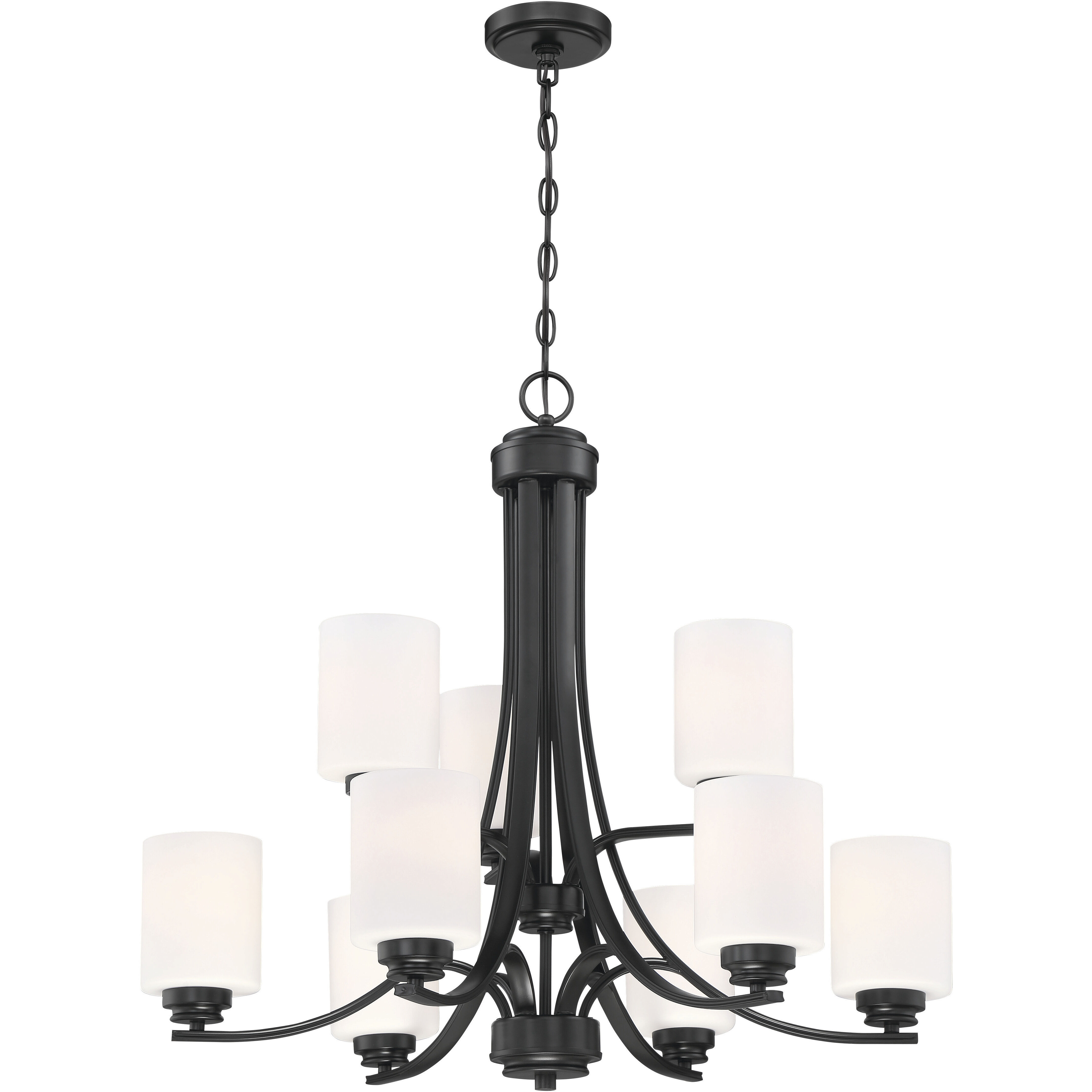 Bolden 9 Light 29 inch Flat Black Chandelier Ceiling Light in White Frosted Glass, Neighborhood Collection