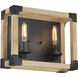 Cubic 2 Light 14 inch Fired Steel/Natural Wood Vanity Light Wall Light