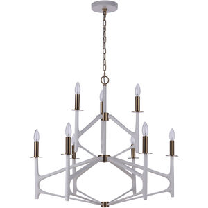 The Reserve 9 Light 32.25 inch Matte White/Satin Brass Chandelier Ceiling Light, 2-Tier