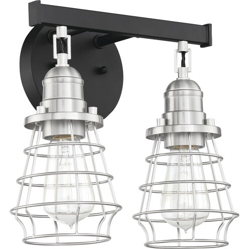 Neighborhood Thatcher 2 Light 12 inch Flat Black/Brushed Polished Nickel Vanity Light Wall Light, Neighborhood Collection