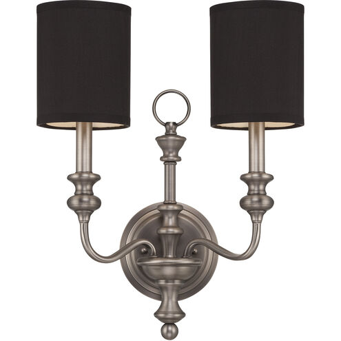 Willow Park 2 Light 14 inch Antique Nickel Wall Sconce Wall Light in Black Shade 