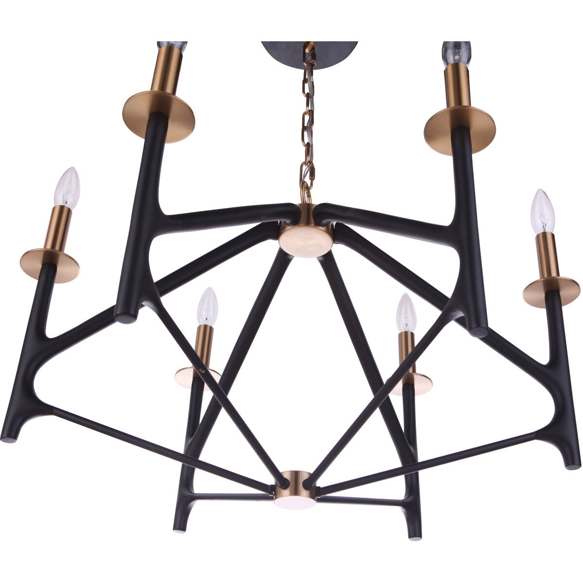 The Reserve 6 Light 26.63 inch Flat Black/Satin Brass Chandelier Ceiling Light in Flat Black and Satin Brass